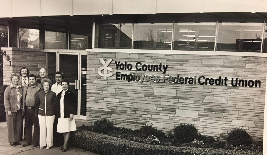 Shot of outside Yolo County Employees Federal Credit Union in Woodland, California.