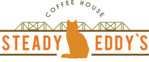 Steady Eddy's Coffee House logo with orange cat illustration.